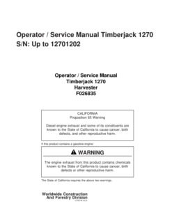 John Deere 1270 Wheeled Harvesters Operator's Manuals (F026835)