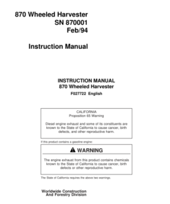 John Deere 870 Wheeled Harvesters Operator's Manuals (F027722)