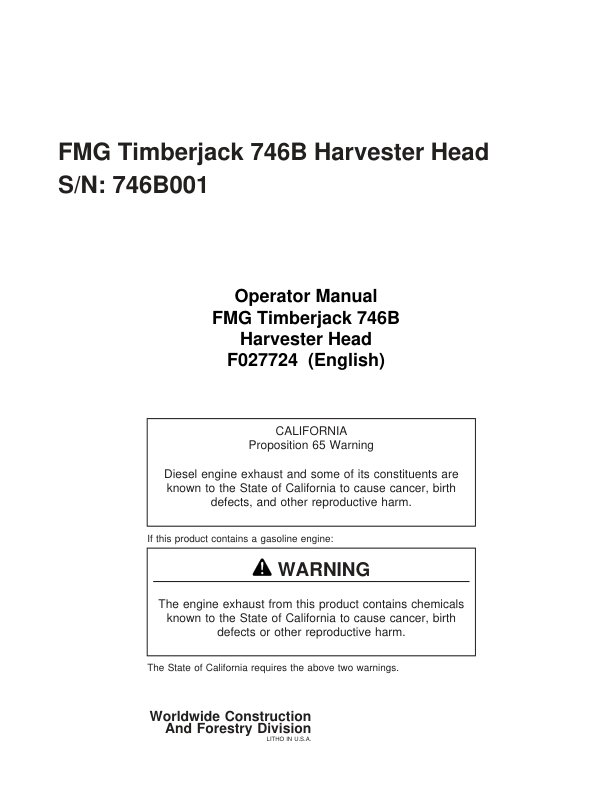 John Deere 746B Attachments Operator's Manuals (F027724)