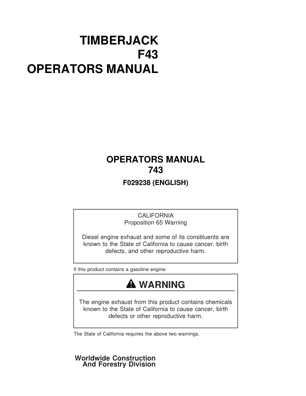 John Deere 743 Harvesting Heads Operator's Manuals (F029238)