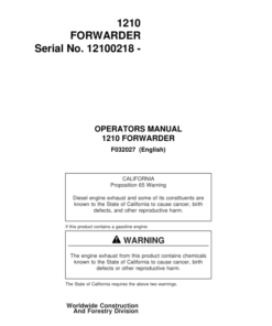 John Deere 1210 Forwarders Operator's Manuals (F032027)