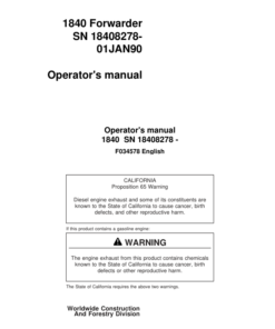 John Deere 1840 Forwarders Operator's Manuals (F034578 )