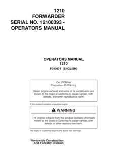 John Deere 1210 Forwarders Operator's Manuals (F040074)