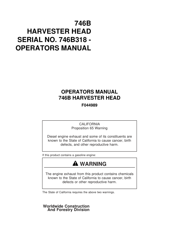 John Deere 746B Attachments Operator's Manuals (F044989)