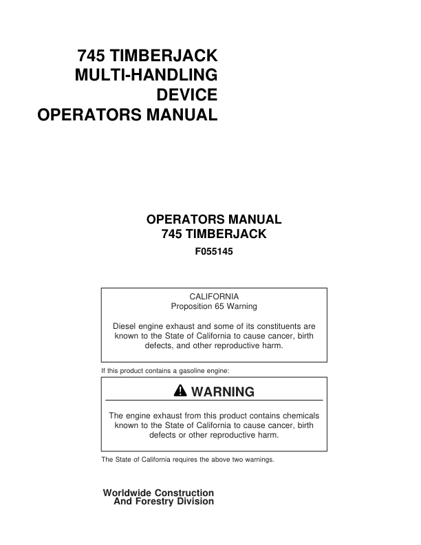 John Deere 745 Harvesting Heads Operator's Manuals (F055145)