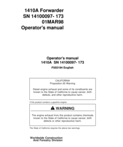 John Deere 1410 Forwarders Operator's Manuals (F055194)