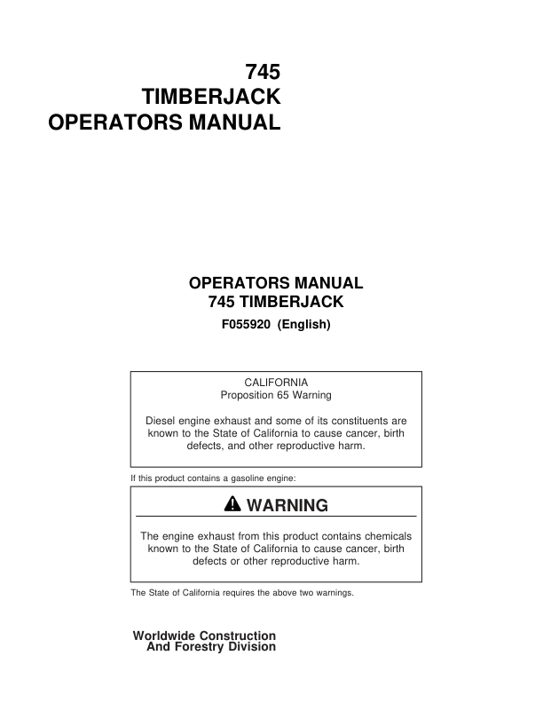 John Deere 745 Harvesting Heads Operator's Manuals (F055920)