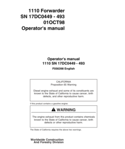 John Deere 1110 Forwarders Operator's Manuals (F056398)