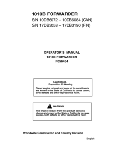 John Deere 1010B Forwarders Operator's Manuals (F056454)