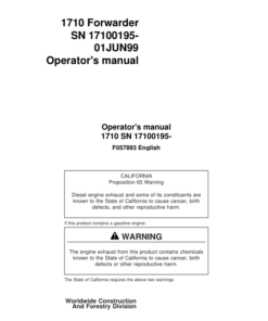 John Deere 1710 Forwarders Operator's Manuals (F057893)
