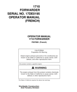 John Deere 1710 Forwarders Operator's Manuals (F057895)