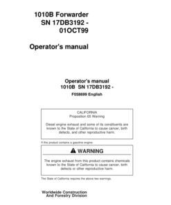 John Deere 1010B Forwarders Operator's Manuals (F058699)
