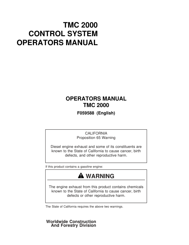 John Deere TMC2000 Control Systems Operator's Manuals (F059588)