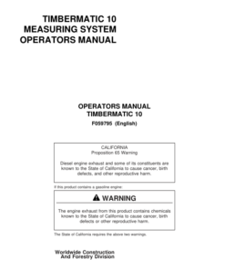 John Deere TIMBERMATIC 10 Measuring Systems Operator's Manuals (F059795)
