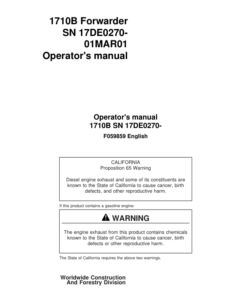 John Deere 1710B Forwarders Operator's Manuals (F059859)