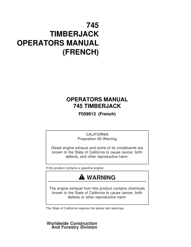 John Deere 745 Harvesting Heads Operator's Manuals (F059913)