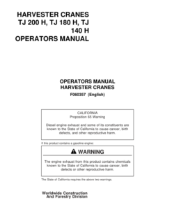John Deere TJ200H, TJ180H, TJ140H Forwarder Cranes Operator's Manuals (F060357)
