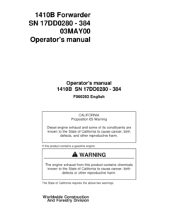 John Deere 1410B Forwarders Operator's Manuals (F060393)