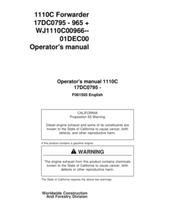 John Deere 1110C Forwarders Operator's Manuals (F061505)