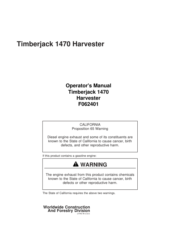 John Deere 1470 Wheeled Harvesters Operator's Manuals (F062401)