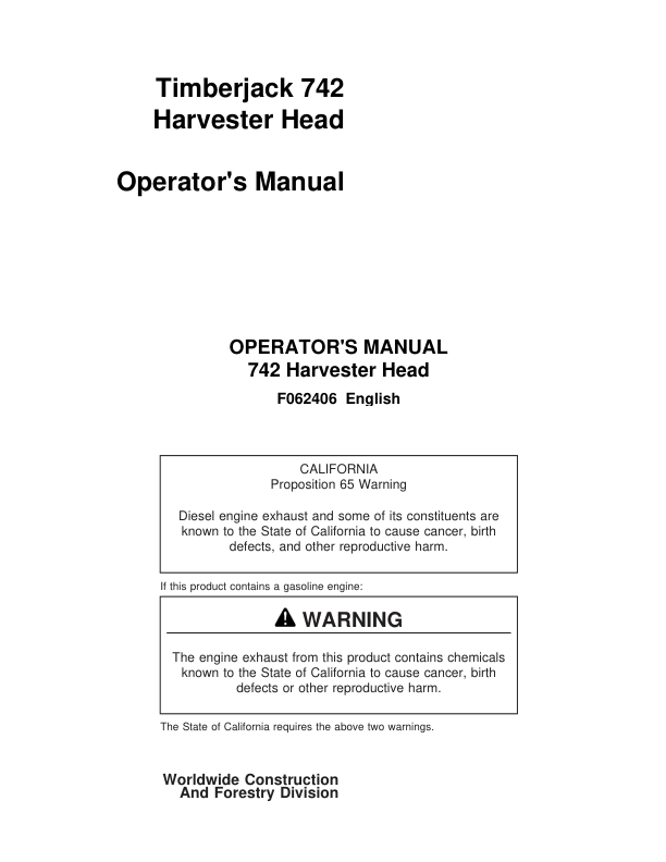 John Deere 742 Harvesting Heads Operator's Manuals (F062406)