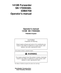 John Deere 1410B Forwarders Operator's Manuals (F062562)