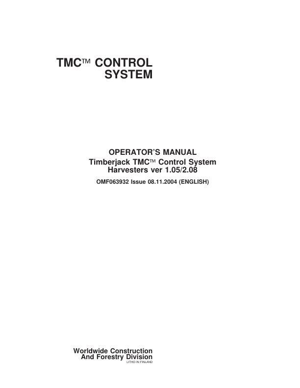 John Deere TMC Control Systems Operator's Manuals (F063932)