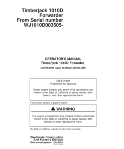 John Deere 1010D Forwarders Operator's Manuals (F064199)