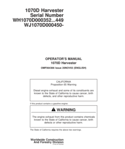 John Deere 1070D Wheeled Harvesters Operator's Manuals (F064366)