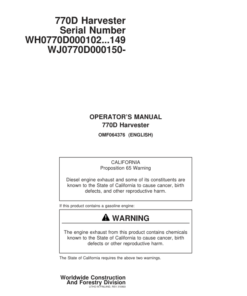 John Deere 770D Wheeled Harvesters Operator's Manuals (F064376)
