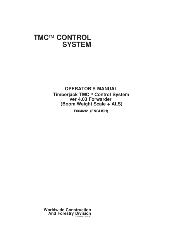 John Deere TMC Control Systems Operator's Manuals (F064692)