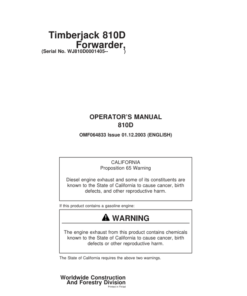 John Deere 810D Forwarders Operator's Manuals (F064833)