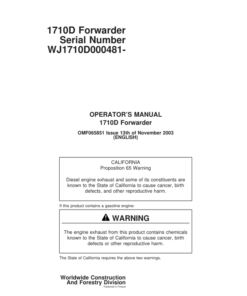 John Deere 1710D Forwarders Operator's Manuals (F065851)