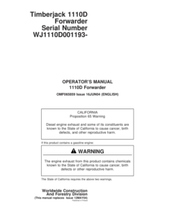 John Deere 1110D Forwarders Operator's Manuals (F065859)