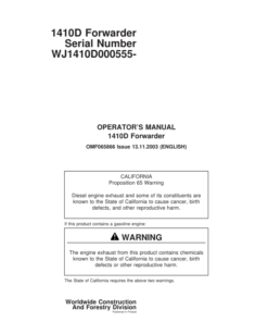 John Deere 1410D Forwarders Operator's Manuals (F065866)
