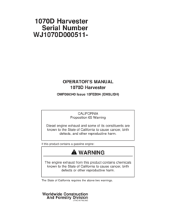 John Deere 1070D Wheeled Harvesters Operator's Manuals (F066340)