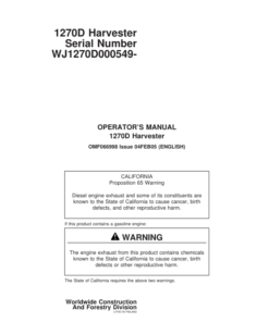 John Deere 1270D Wheeled Harvesters Operator's Manuals (F066998)