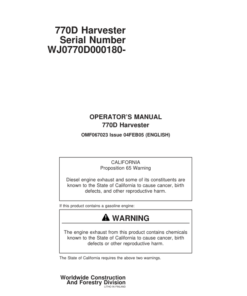 John Deere 770D Wheeled Harvesters Operator's Manuals (F067023)