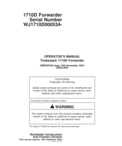 John Deere 1710D Forwarders Operator's Manuals (F067040)