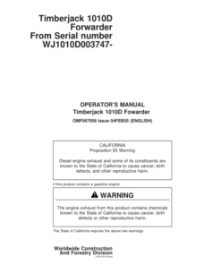 John Deere 1010D Forwarders Operator's Manuals (F067058)