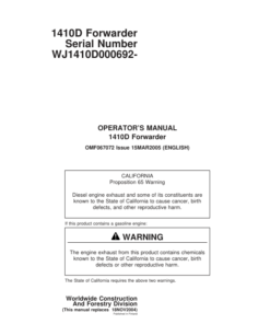 John Deere 1410D Forwarders Operator's Manuals (F067072)