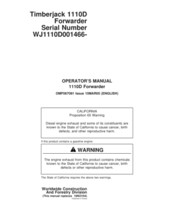 John Deere 1110D Forwarders Operator's Manuals (F067081)