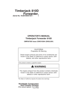 John Deere 810D Forwarders Operator's Manuals (F067093)