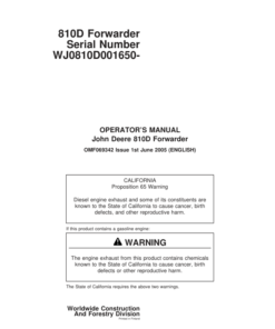 John Deere 810D Forwarders Operator's Manuals (F069342)