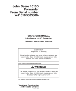 John Deere 1010D Forwarders Operator's Manuals (F069353)