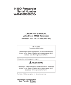 John Deere 1410D Forwarders Operator's Manuals (F069377)