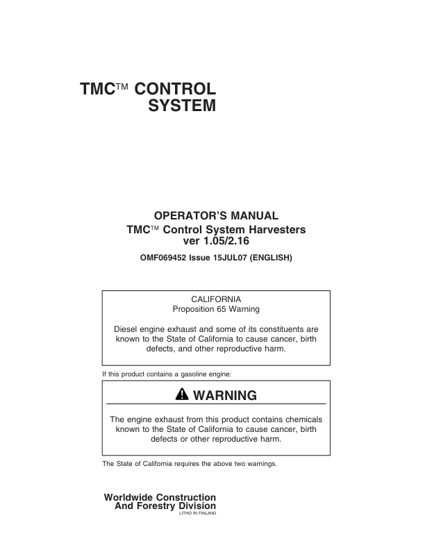 John Deere TMC Measuring And Control Systems Operator's Manuals (F069452)