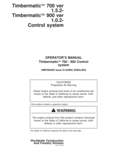 John Deere TIMBERMATIC 700, TIMBERMATIC 900 Measuring And Control Systems Operator's Manuals (F069483)