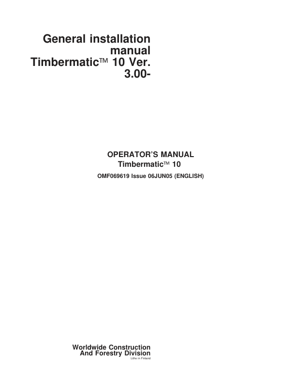 John Deere TIMBERMATIC 10 Measuring Systems Operator's Manuals (F069619)