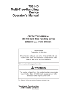 John Deere 758HD Harvesting Heads Operator's Manuals (F069890)